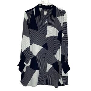 Chicos 18 Womens Patchwork Crepe Tunic Top Lightweight Crepe Fabric Geometric